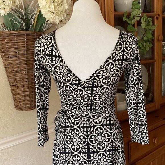 London Time Black/White Wrap Style Dress Size 6 - Picture 5 of 13
